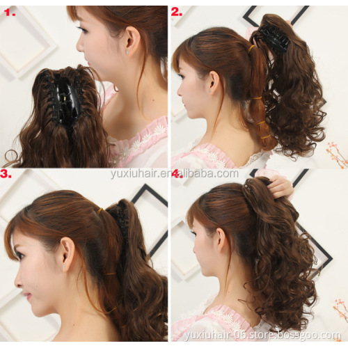 YXCHERISHAIR Factory Sale Multi Color Curly Wave Free Sexy Claw Clip on Ponytail Afro Long Hair Extensions 55cm 22inches